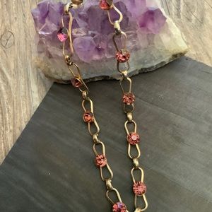 Vintage Paper Clip Brass Amethyst Glass Necklace